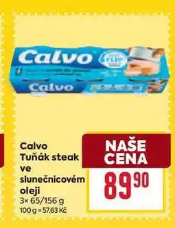 Billa Calvo Tuňák steak ve slunečnicovém oleji 3x 65/156 g nabídka