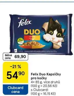 Tesco Felix Duo Kapsičky Clubcard cena pro kočky, 4x 85 g nabídka