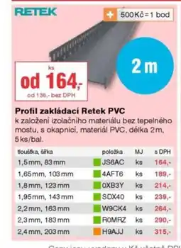 DEK Profil zakládací Retek PVC nabídka