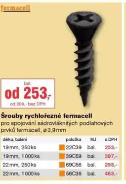 DEK Šrouby rychlořezné Fermacell nabídka