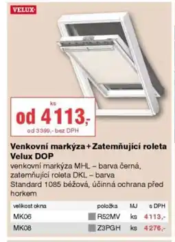 DEK Venkovní markýza+Zatemňující roleta Velux DOP nabídka