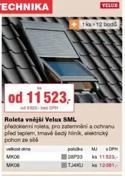 DEK Roleta vnější Velux SML nabídka