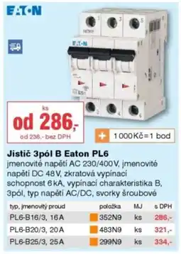 DEK Jistič 3pól B Eaton PL6 nabídka