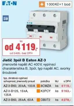 DEK Jistič 3pól B Eaton AZ-3 nabídka