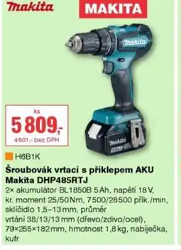 DEK Šroubovák vrtací s příklepem AKU Makita DHP485RTJ nabídka
