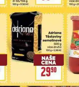 Billa Adriana semolinové těstoviny nabídka