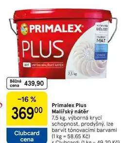 Tesco Primalex Plus Malířský nátěr, 7.5 kg, výborná krycí schopnost nabídka