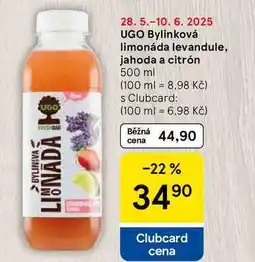 Tesco UGO Bylinková limonáda levandule, jahoda a citrón, 500 ml nabídka