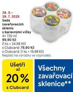 Tesco Sada zavařovacích sklenic s barevnými víčky, 4x 720 ml nabídka
