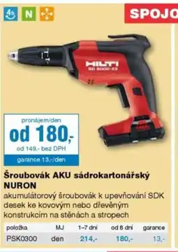 DEK Šroubovák AKU sádrokartonářský Nuron nabídka