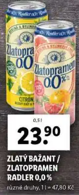 Lidl Zlatý Bažant / Zlatopramen Radler 0,0 % nabídka