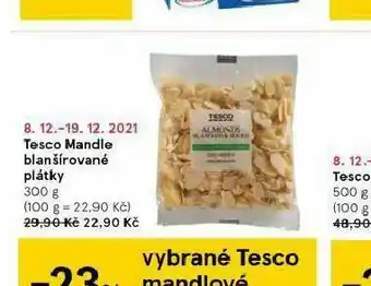 Tesco Mandle blanšírované plátky nabídka