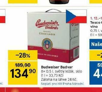 Tesco Pivo budweiser budvar nabídka