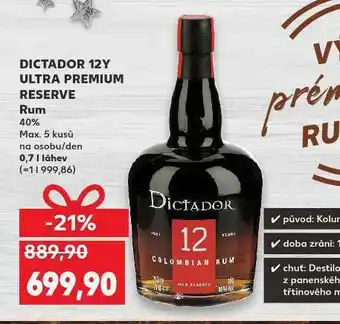 Kaufland Dictador 12y ultra premium reserve rum nabídka