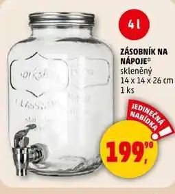 Penny Market ZÁSOBNÍK NA NÁPOJE skleněný 14 x 14 x 26 cm, 1 ks nabídka