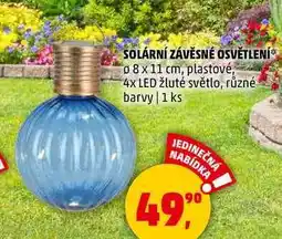 Penny Market SOLÁRNÍ ZÁVĚSNÉ OSVĚTLENÍ 08 x 11 cm, plastové, 4x LED žluté světlo, různé barvy, 1 ks nabídka