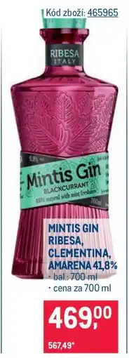 Makro MINTIS GIN RIBESA, CLEMENTINA, AMARENA 41,8% nabídka