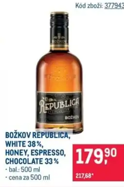 Makro Božkov republica, white 38%, honey, espresso, chocolate 33% nabídka