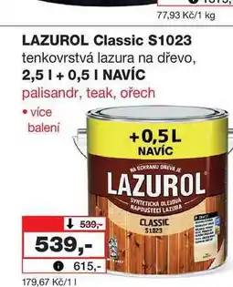 Barvy a laky drogerie LAZUROL Classic S1023 tenkovrstvá lazura na dřevo, 2,5l nabídka