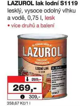 Barvy a laky drogerie LAZUROL lak lodní S1119 lesklý, vysoce odolný vlhku a vodě, 0,75l nabídka