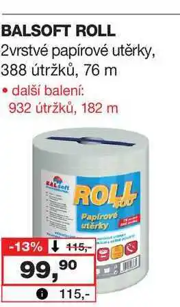 Barvy a laky drogerie BALSOFT ROLL 2vrstvé papírové utěrky, 388 útržků, 76 m nabídka