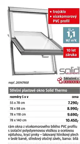 Bauhaus Střešní plastové okno Solid Thermo nabídka