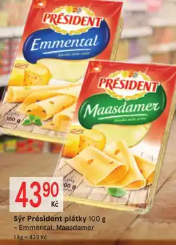 Žabka Sýr Président plátky Emmental, Maasdamer nabídka