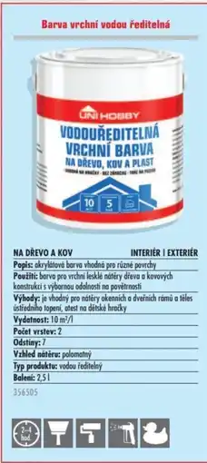 Uni Hobby Barva vrchní vodou ředitelná nabídka