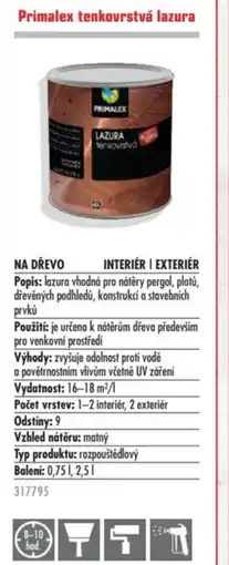 Uni Hobby Primalex tenkovrstvá lazura nabídka