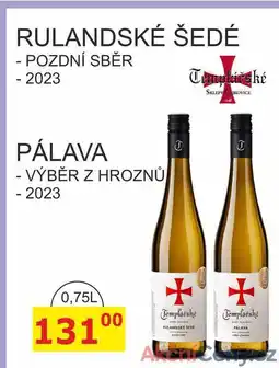BENE Nápoje Templářské sklepy 0,75l PÁLAVA - VÝBĚR Z HROZNŮ - 2023 nabídka