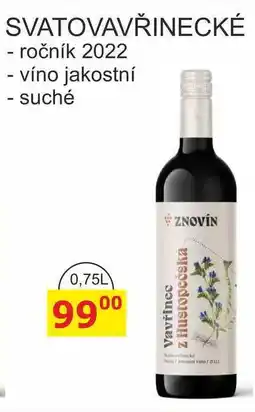 BENE Nápoje ZNOVÍN SVATOVAVŘINECKÉ - ročník 2022 - víno jakostní - suché 0,75L nabídka