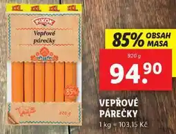 Lidl VEPŘOVÉ PÁREČKY, 920 g nabídka