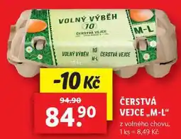 Lidl ČERSTVÁ VEJCE ,,M-L z volného chovu, 10 ks nabídka