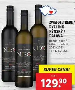 Lidl ZWEIGELTREBE/RYZLINK RÝNSKÝ/PÁLAVA, 0,75 l nabídka