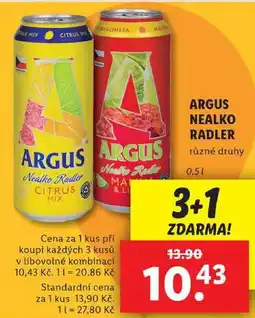 Lidl ARGUS NEALKO RADLER, 0,5 l nabídka