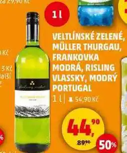 Penny Market VELTLÍNSKÉ ZELENÉ, MÜLLER THURGAU, FRANKOVKA MODRÁ, 1 l nabídka
