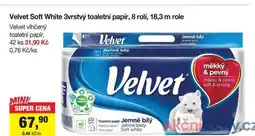 Šlak Velvet Soft White 3vrstvý toaletní papír, 8 rolí, 18,3 m nabídka