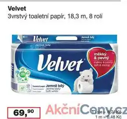 Ráj drogerie Velvet 3vrstvý toaletní papír, 18,3 m, 8 rolí nabídka