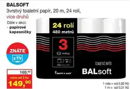 Ráj drogerie BALSOFT 3vrstvý toaletní papír, 20 m, 24 rolí, více druhů nabídka