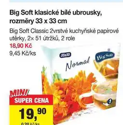Šlak Big Soft klasické bílé ubrousky, rozměry 33 x 33 cm nabídka