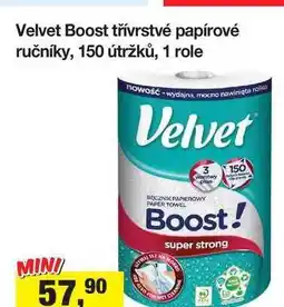 Šlak Velvet Boost třívrstvé papírové ručníky, 150 útržků, 1 role nabídka