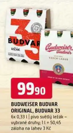 Terno Budweiser Budvar B:Original světlý ležák 6 x 0,33l nabídka