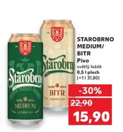 Kaufland STAROBRNO MEDIUM/ BITR Pivo světlý ležák nabídka