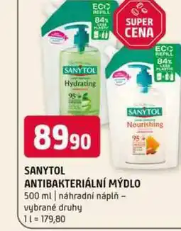Terno Sanytol antibakteriální mýdlo 500 ml náhradní náplň vybrané druhy nabídka