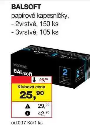 Barvy a laky drogerie BALSOFT papírové kapesníčky, - 2vrstvé, 150 ks - 3vrstvé, 105 ks nabídka
