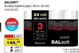 Barvy a laky drogerie BALSOFT 3vrstvý toaletní papír, 20 m, 24 rolí nabídka