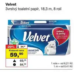 Barvy a laky drogerie Velvet 3vrstvý toaletní papír, 18,3 m, 8 rolí nabídka