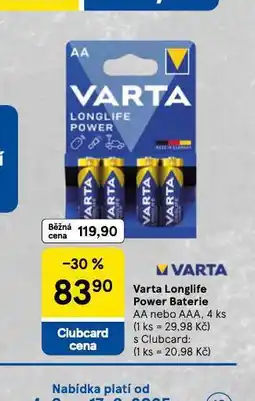 Tesco Varta longlife power baterie nabídka