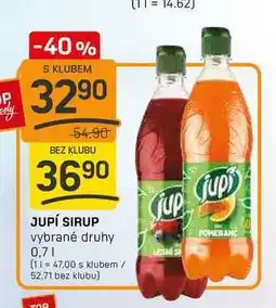Flop JUPÍ SIRUP vybrané druhy 0,7l nabídka