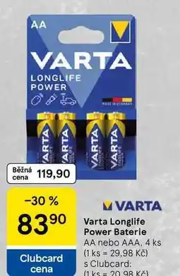 Tesco Varta Longlife Power Baterie AA nebo AAA, 4 ks nabídka